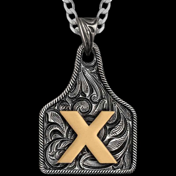 Texas Size Initial Cow Tag Necklace